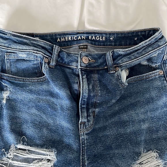 AMERICAN EAGLE MOM HIGH RISE Distressed Jeans with Rips on Front and Back - Picture 5 of 11